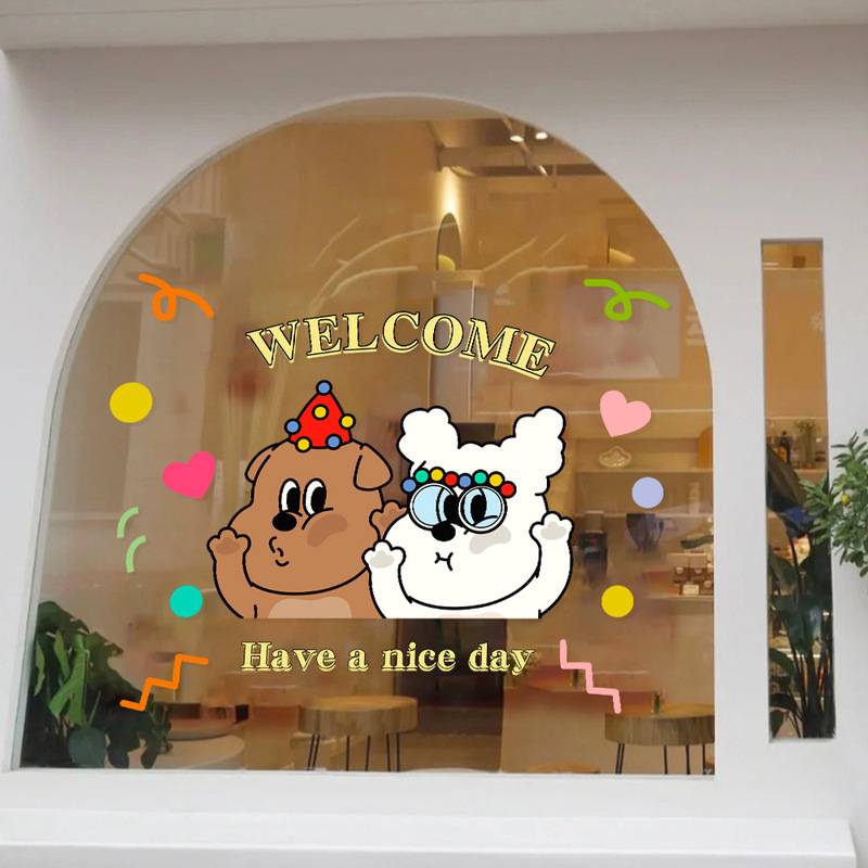 Ins Style Internet Celebrity Clothing Shop Cartoon Hand-painted Stickers Selfie Mirror Decoration Arrangement Electrostatic Door Stickers Window Decorations