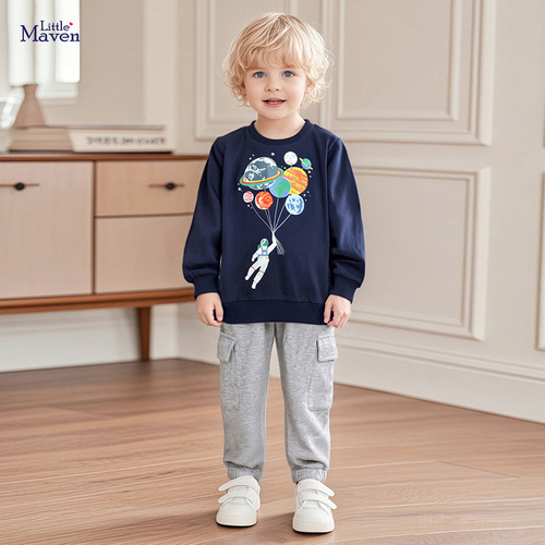 Cross-border children's clothing from Europe and America, dropshipping one piece, autumn boys' hoodie, all-cotton space pattern children's set, wholesale