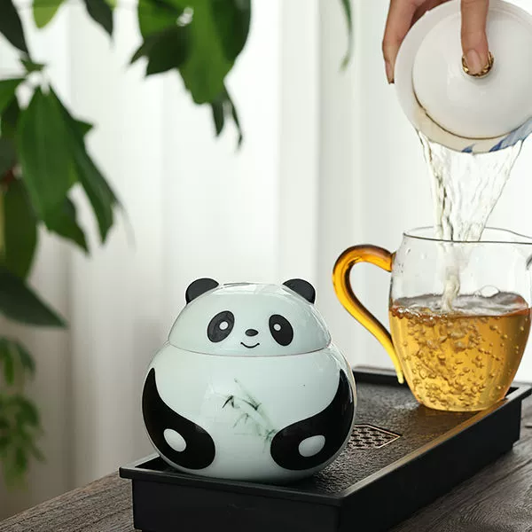 [国风陶瓷熊猫茶叶罐可爱潮流密封罐防潮储存罐创意个性茶仓摆件]