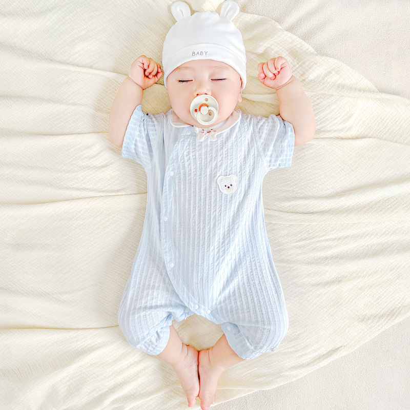 Baby summer overcoat recién nacido delgado pijama de manga corta para niños y niñas, ropa de verano, ropa de luna llena para bebés