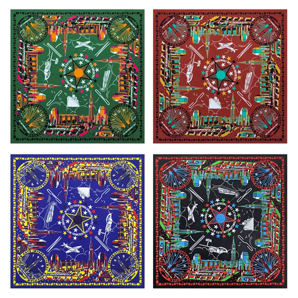 Pure Cotton Vintage Punk Digital Printing Street Square Scarf Hip-Hop Street Dance Bike Ride Sunscreen Breathable Face Scarf