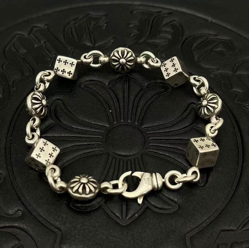Trendy Jewelry Dice Bracelet Thai Silver Vintage Old Men's and Women's Bracelet Lobster Buckle European and American Hip Hop Punk European and American