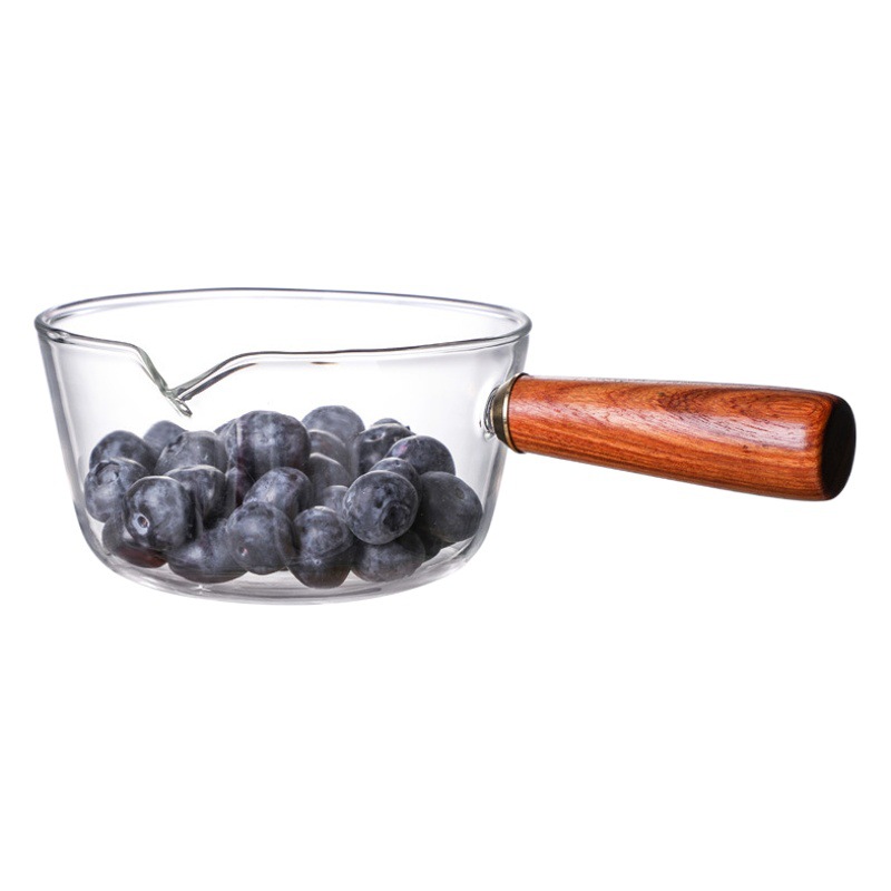Wholesale Glass wooden handle small milk pot instant noodle pot household small soup pot salad pot open fire instant noodle bowl Hot Milk Cup
