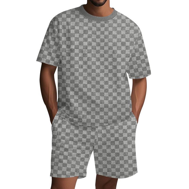Herren-Sommeranzug, kurzärmelig, lässig, einfarbig, europäisch-amerikanischer Stil, Jacquard-Karomuster_voghion.com