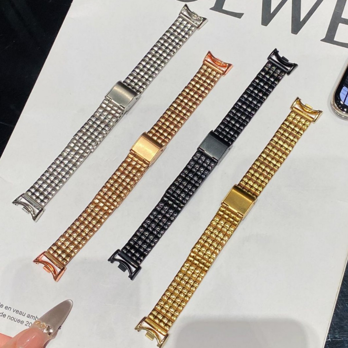 Suitable for Xiaomi Mi Bracelet 9/8 Generation Stainless Steel Plaid Metal Safety Buckle Strap Chanel Fashion