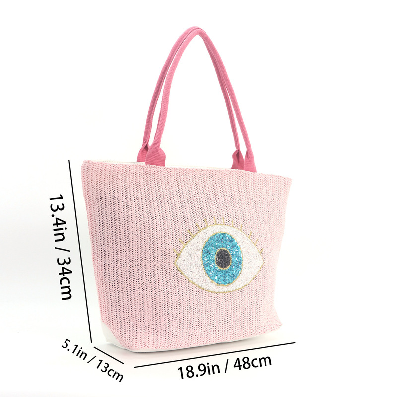 新型クロスボーダーキャンバスバッグファッションビーチバッグ小衆刺繍目バッグ手提げ紙草バッグ大容量斜め掛けバッグ|undefined
