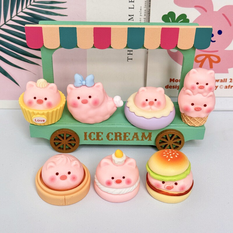 漫画アフタヌーンティーピンク豚ブラインドバッグかわいい diy ジュエリーペンダントキーホルダー人形デスクトップ小さな装飾品樹脂付き|undefined