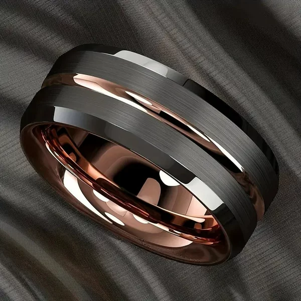 2025 Simple Transfer Jewelry Men's Titanium Steel Rotatable Two-Color Diamond Four-Piece Set Ring Jewelry Manufacturer
