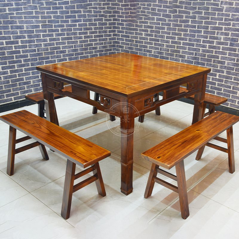 Solid Wood Square Eight Immortals Table, New Chinese Style Restaurant, Hotel, Noodle Shop Round Table, Square Table, Commercial and Home Use Table and Chair Set