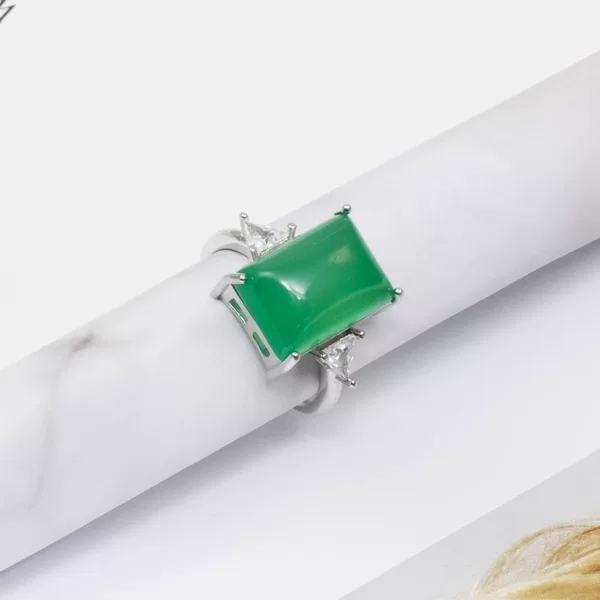 Cheap jade inlaid green chalcedony square ring women's green agate egg-shaped ring pink ring