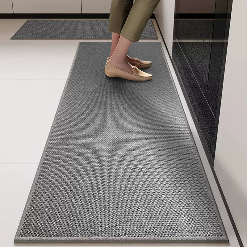 厨房地垫防滑亚麻家用高级编织纹可擦地毯免洗耐脏吸水吸油脚垫子