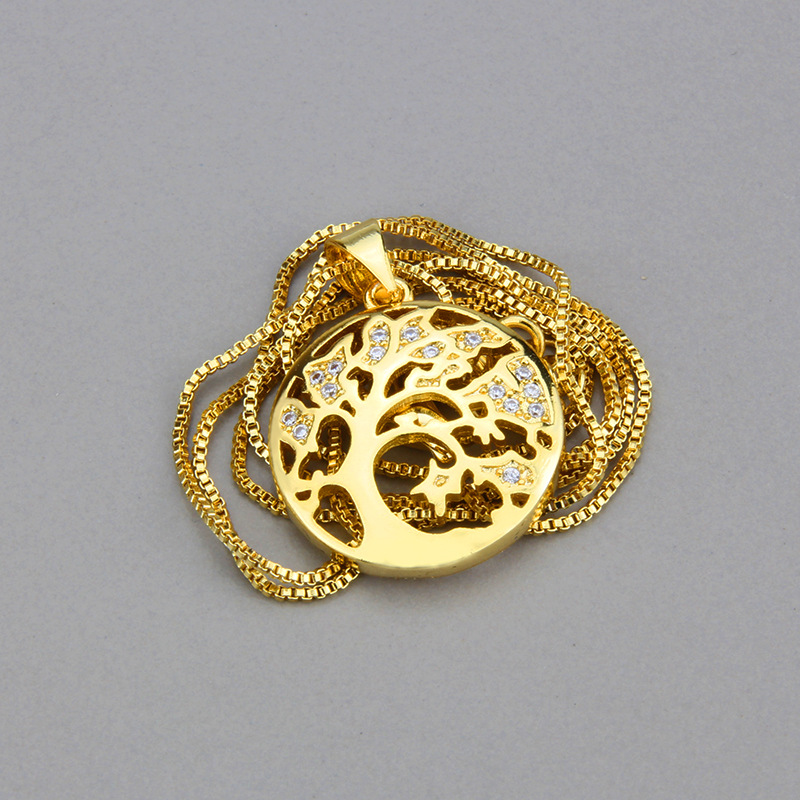 fashion simple tree inlaid zirconium copper pendant necklacepicture5