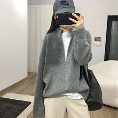 韓国スタイルのジッパー無地セーター多用途ニットカーディガン女性のための春と秋の新しい怠惰なスタイルカジュアルルーズジャケットトレンディ