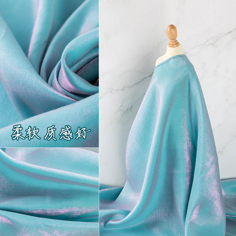 琉璃丝缎渐变面料高档礼服连衣裙醋酸真丝衣服婚纱布料设计师面料