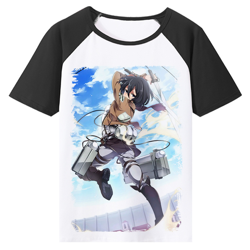 The Attack of the Giant Ends the Second Dimension Clothes Sanli Sanye Black Shoulder Student Animation Peripheral T-shirt Short Sleeve