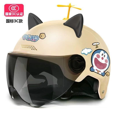 sun protection half helmet for summer, Motosiklet kaskı (dəbilqə) - 3cdoraemon-yellow-black-ears-windmill-tea-mirror