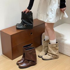 厚底复古棕色马丁靴女2025新款春秋女靴粗跟短靴显瘦配裙子裤管靴