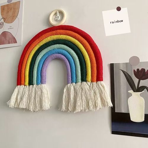 北欧ins风7色彩虹手工棉绳编织挂饰壁饰家居儿童房创意装饰品挂件