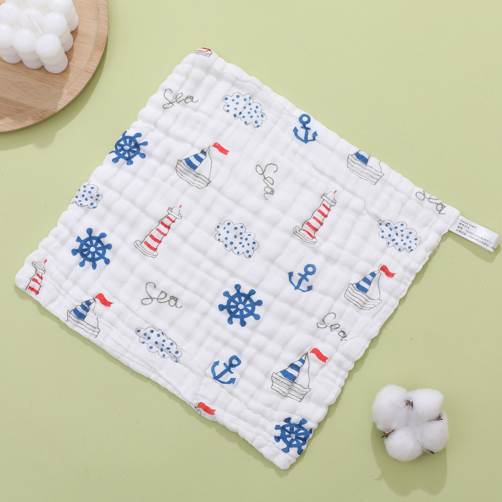 Six-layer Square High-density Cotton Baby Face Cartoon Gauze Drool Towel Printed Small Handkerchief_voghion.com