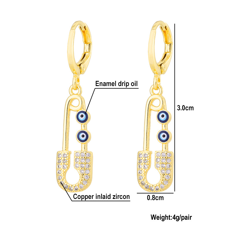 Mode Creative Gouttes Mal Bleu Yeux Cuivre Incrusté Zircon Plaqué 18k Vrai Or Boucles D'oreilles display picture 5