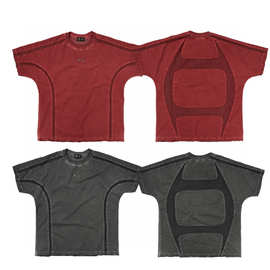 ThugClub 25SS星月刺绣朴宰范暴徒俱乐部同款重磅拼接网眼短袖T恤