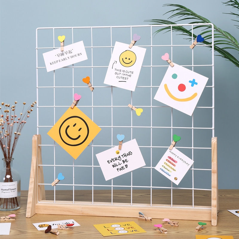 Grid Barbed Wire Mesh Kindergarten Work Display Stand Stall Art Area Wooden Jewelry Hairpin Photo Mesh Shelf