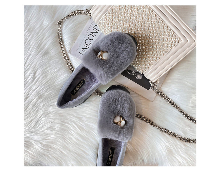 Giày búp bê nữ lót lông giữ ấm đế dày gót 3-5 cm — Màu xám, Màu đen chi tiết 27