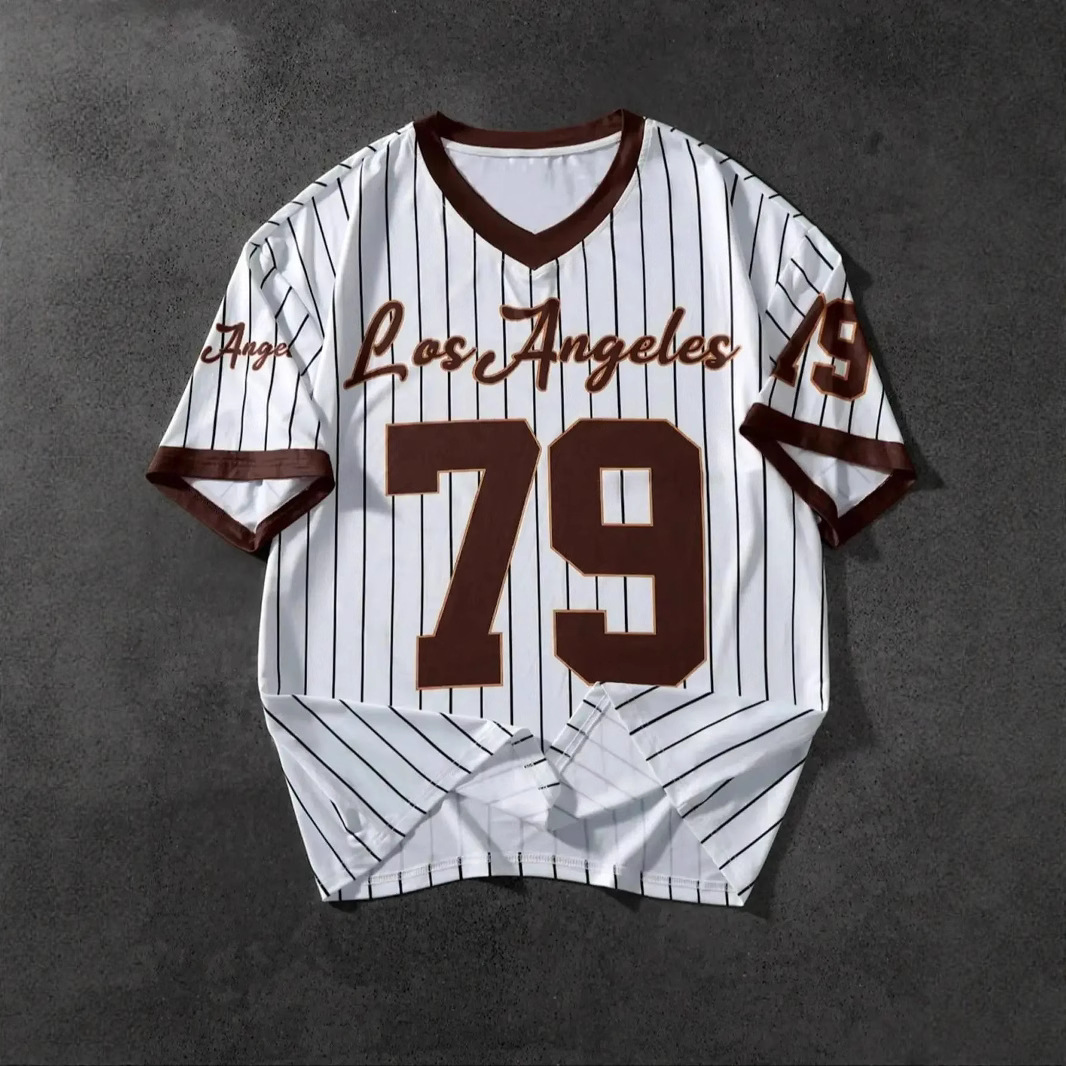 男子洛杉矶字母打印v领短袖t恤夏季图形t恤棒球球衣超大女子运动t