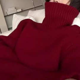 新年穿搭红色高领软糯套头毛衣女秋冬慵懒松弛感宽松加厚针织上衣