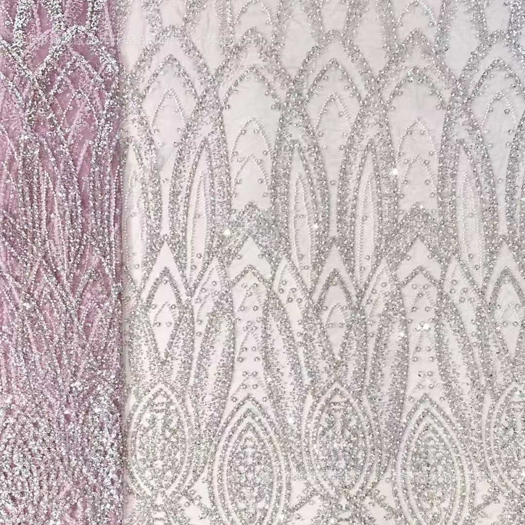 Tubo de perlas bordado bolsas de perlas tela de sequilla Europa y América Gao Ding Fairy vestido de boda vestido de cena vestido de tela image 5
