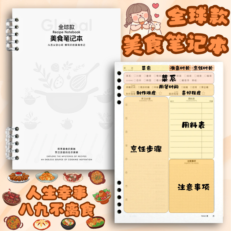 Global Food Notebook Restaurant Dining Exploration Foodie Food Record Book Chef's Notebook