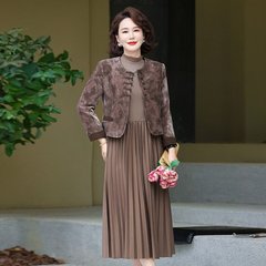 50代のお母さんの秋の服のワンピースの2つのセットの気高い新型の洋の気質の長袖の中で老年の春秋のスカート