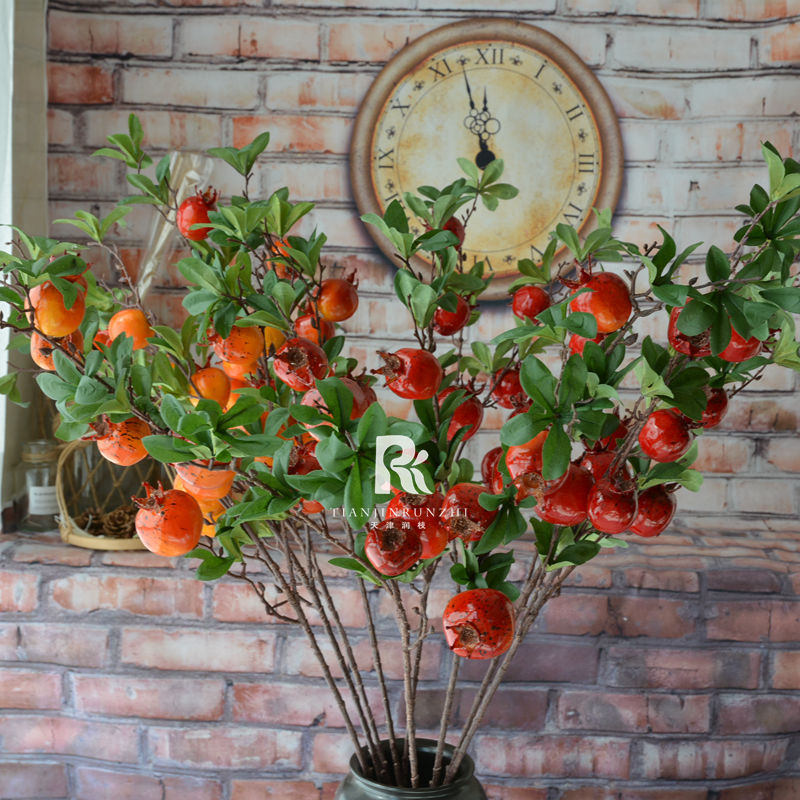 Simulated Flower Pomegranate Branch Wedding Home Decorations, Acrylic persimmon Flower Arrangement Living Room Dining Table Artificial Flower Ornament