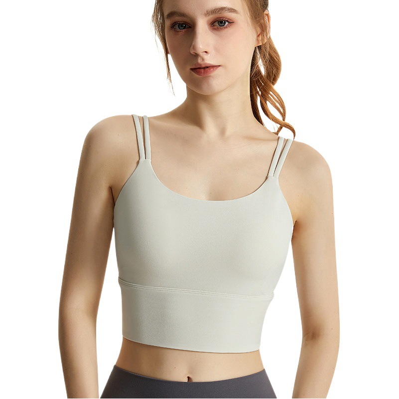 Top deportivo Weiman con tirantes finos integrados, a prueba de golpes, agradable al tacto, sujetador deportivo sin espalda con tirantes.