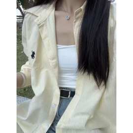 韩版ins风蓝色polo领衬衫外套女2026秋夏季宽松叠穿防晒开衫上衣