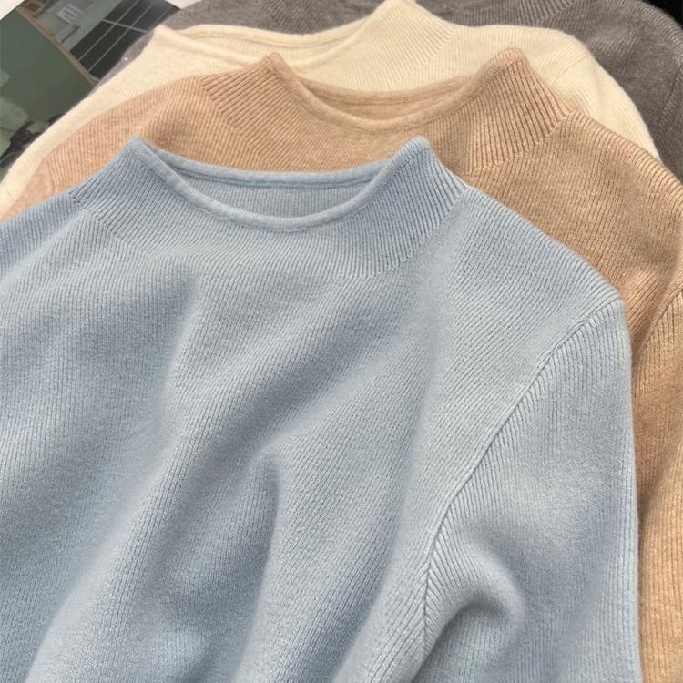 Knitted solid color cashmere keep warm woolen sweater