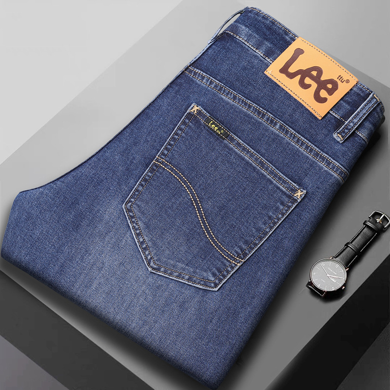 Thin European-Style High-End Men's Jeans, Summer Dark Blue Stretch Slim Straight-Leg Elastic Casual Denim Men's Long Pants