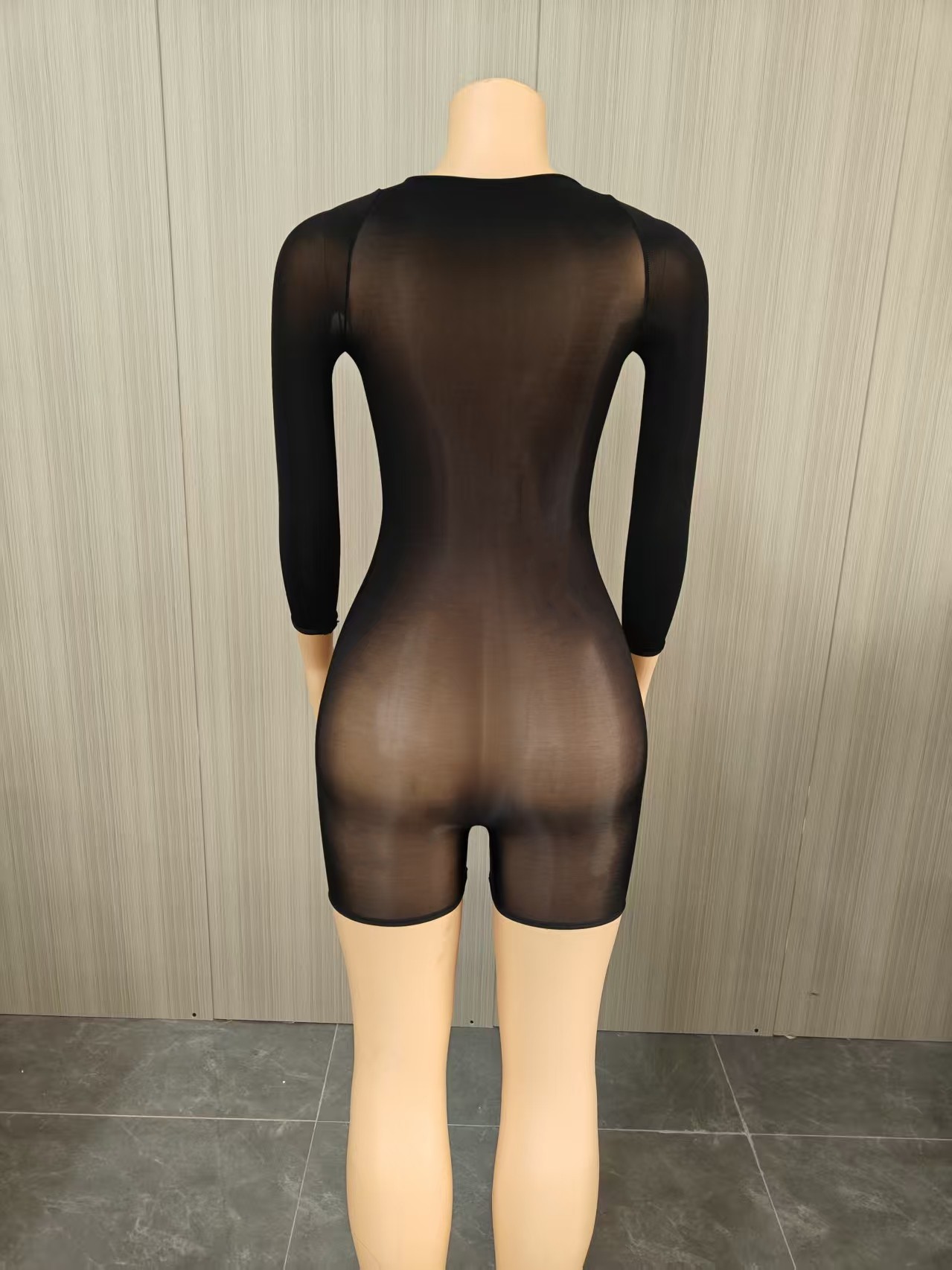 Glänzender Transparenter Bodysuit Langarm Elastischer Catsuit_voghion.com