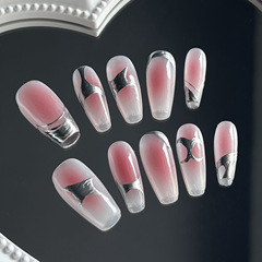 Handmade Wearing Nail Blush Metal Medium Long Version Whitening Internet Famous Nail Art Finished Nail Sheet Wearing Nail False Nail Sticker