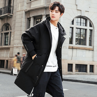 Down Jacket Men's Mid-length Winter Couple Thickened Warm Jacket Men's Youth Fashion Brand Hooded Men's Down Jacket
