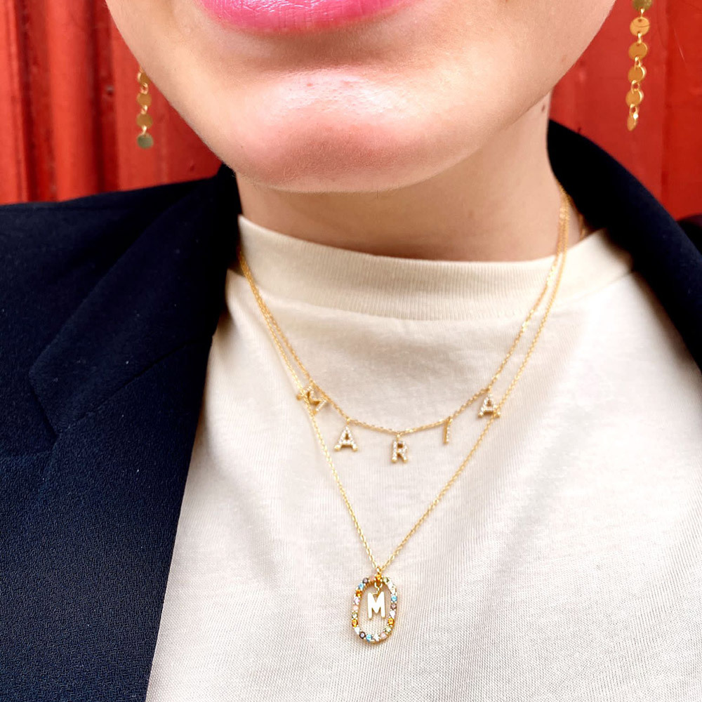 Electroplating Gold Plating Process 925 Sterling Silver Plating Letter Pendant Necklace
