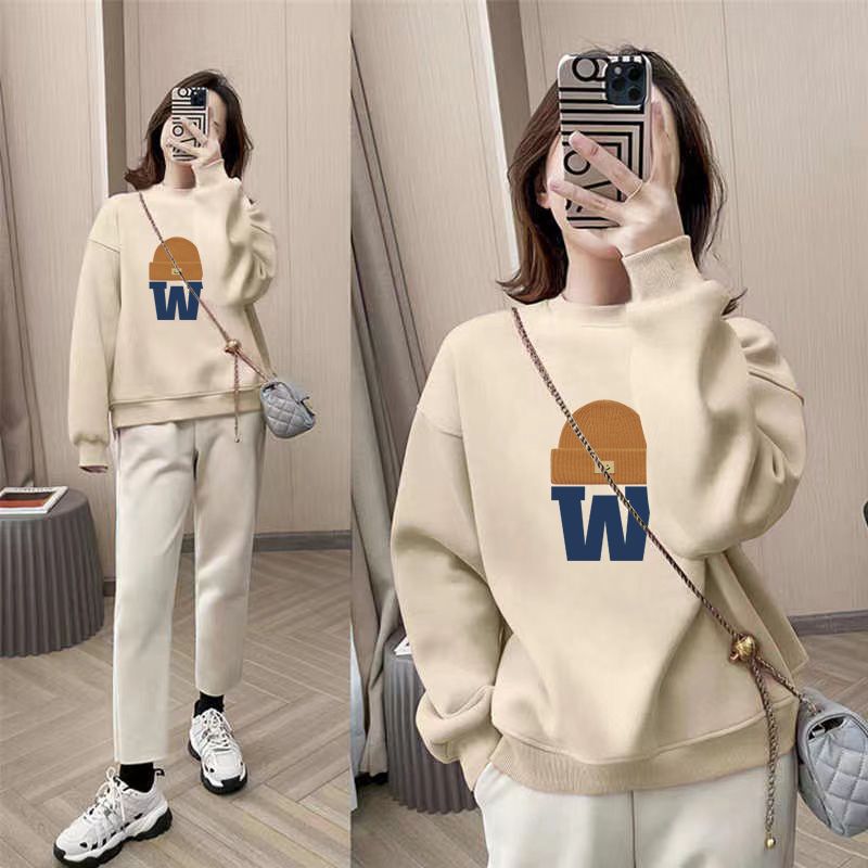 Women's Fleece-Lined Thickened Sweatshirt for Spring, Autumn, and Winter 2026 New Thin High-Quality Oversized Loose Crewneck Top