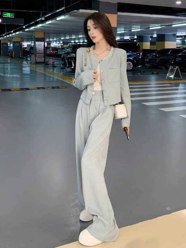早秋穿搭一整套女装职业小香风减龄气质网红炸街阔腿裤两件套显瘦|undefined