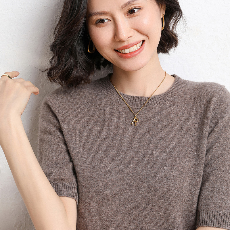 2025 Spring and Summer New Style Knitted Short-Sleeved Women's Round Neck Bottoming Knitted Pullover Half-Sleeved Sweater Loose Bottoming Sweater 2025 Spring and Summer New Style Knitted Short-Sleeved Women's Round Neck Bottoming Knitted Pullover Half-Sleeved Sweater Loose Bottoming Sweater