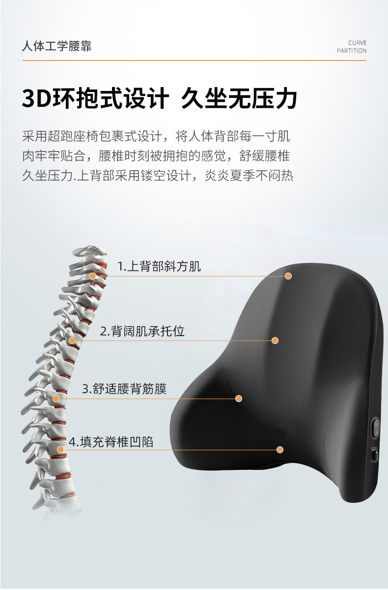 Car waist support light luxury comfortable waist support cushion waist cushion summer seat high-end electric massage headrest waist support suit