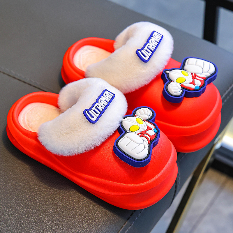 Zapatillas de algodón de invierno para niños, zapatillas de algodón para niños, bolsas impermeables de terciopelo calientes, zapatos de algodón caseros para niños