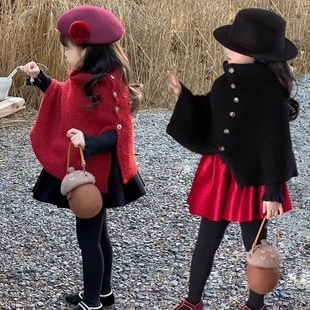 Girls' knitted cloak winter warm cloak cashmere knitted coat versatile