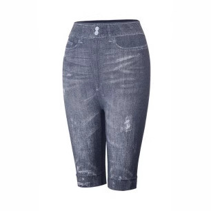 Elegant and Sleek Tight-Fitting Fashion High-Waisted Elastic Denim-Like Leggings for Women, Can Be Worn Outside, Five-Finger Shorts