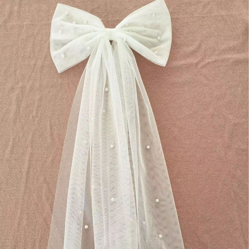 New Foreign Trade Super Fairy Pearl Bow Small Veil License Wedding Dress Elegant Girl Top Clip Hairpin Hair Accessories