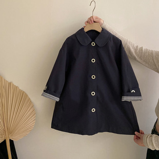 Girls' 2025 Spring and Autumn Middle and Big Children's Elegant Doll Collar Windbreaker Korean-style All-match Coat Mid-length Trendy